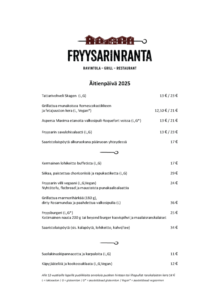 Äitienpäivä menu 2025